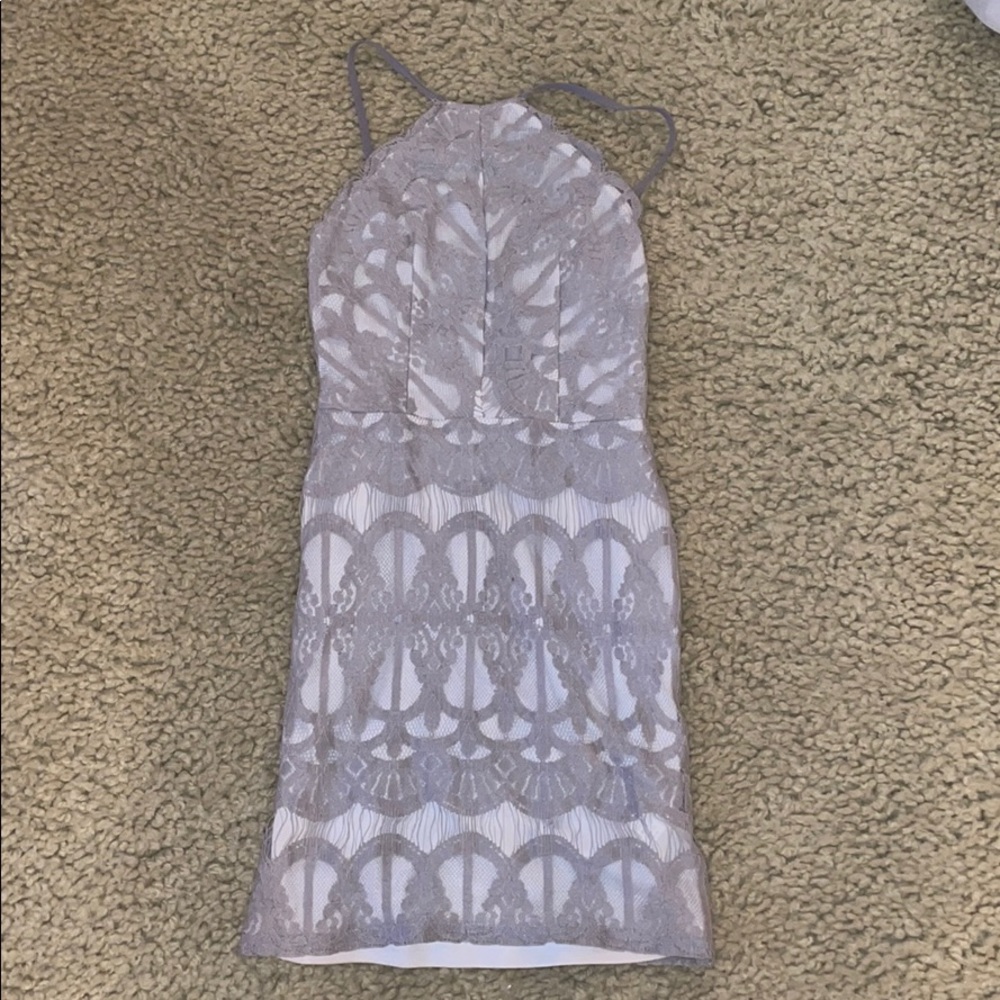 Missguided Gray Lace Dress with Open Back
